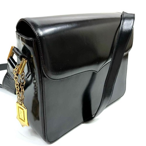 Yves Saint Laurent Crossbody Shoulder Bag Black Calf Leather Logo Chain Women's