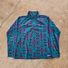 Eddie Bauer Abstract Aztec Geometric Outdoors Gorp 1/4 Zip Fleece Green L Cozy