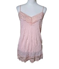 Coquette Size XL Lace Trim Cami Tank Vtg Y2K 00s Romantic Feminine Dainty USA