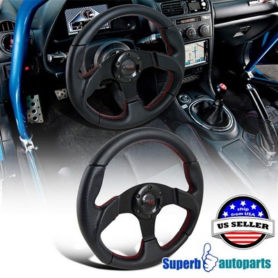 Universal 320mm Racing Steering Wheel Black Leather/ Red Stitch
