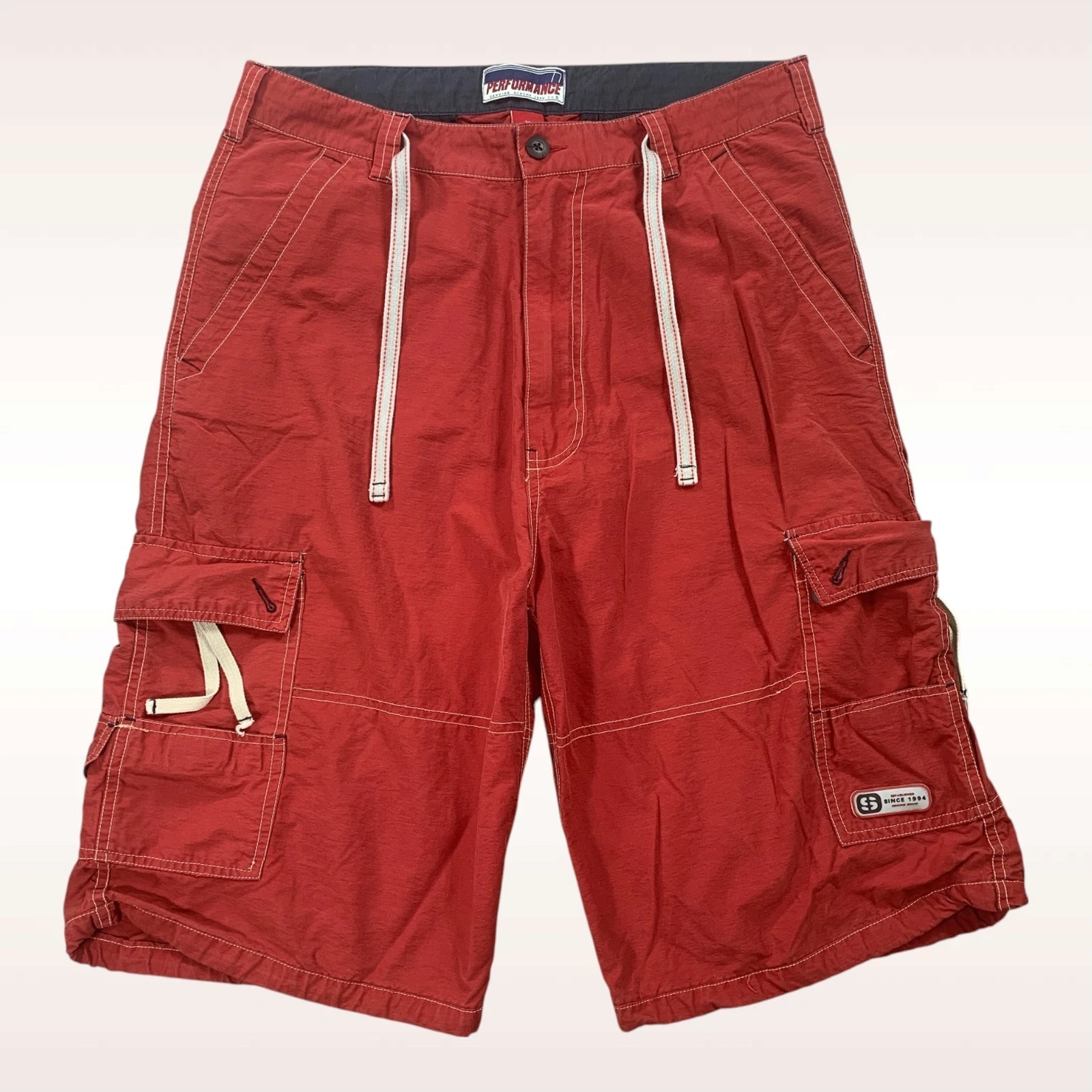 Sonoma Cargo Shorts Mens 34 Red Performance 12" Stretch Drawstring Utility Y2K