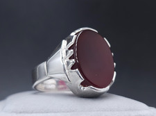 Red Aqeeq Ring for Men: Handmade 925 Sterling Silver Mens Red Real Aqeeq / agate