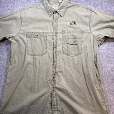 Redhead Khaki Sport Fishing Bass Lunker Embroidered Men's Casual Shirt SZ XL