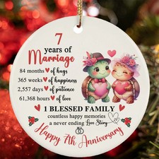 Happy 7th Anniversary Ornament Funny Turtles 7 Year Of Marriage Christmas Gift
