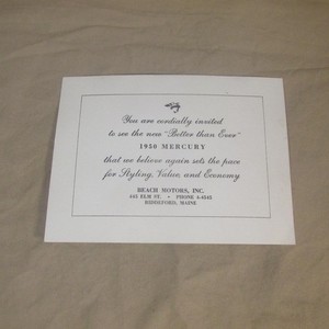 1950 Mercury card from Beach Motors, Biddeford, Maine