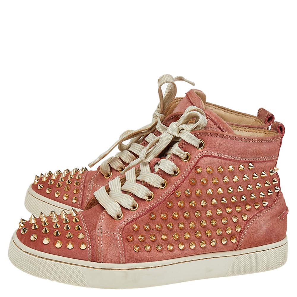 Christian Louboutin Peach Nubuck Spike Embellished Louis Orlato