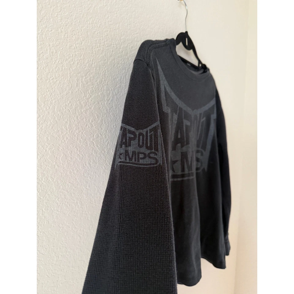 复古 Tapout MPS MMA Elite 华夫格针织长袖保暖黑色衬衫尺寸 LG — 第 3/4 张图片