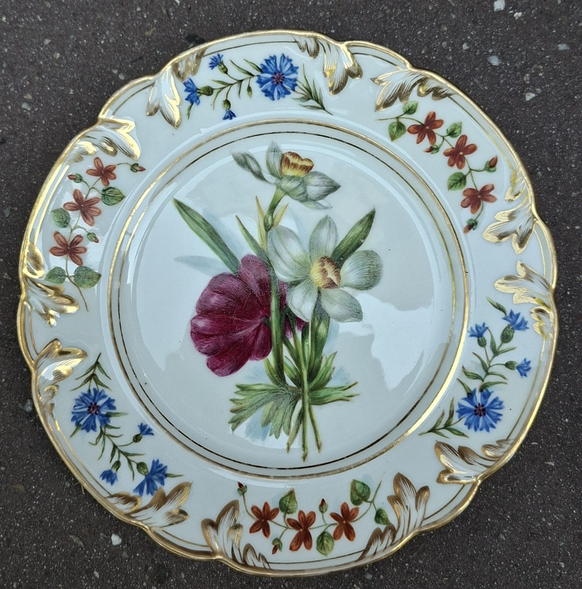 Plato De Porcelana París Siglo XIX Flores Pintadas