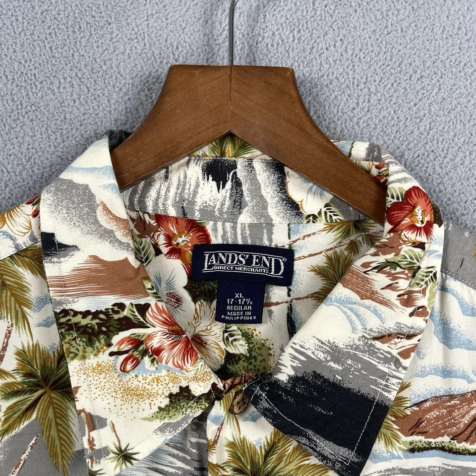 Camisa Hawaiana Lands End De Colección Para Hombres XL Rayón Palmera Navegación Viaje Campamento Foto 3 de 4