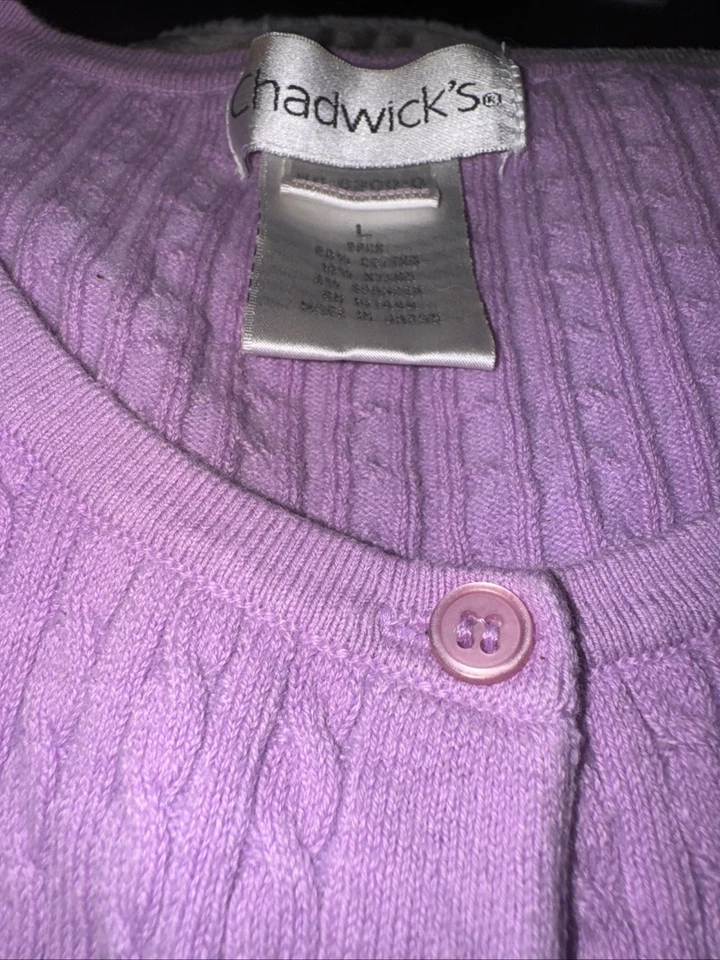 Juego de suéter de lavanda Chadwicks, tejido con cable de algodón Foto 2 de 4