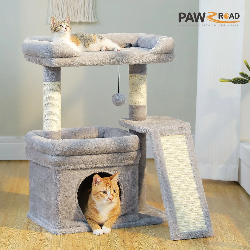 PAWZ Road Small Cat Tree Tower for Large Adult Cat with Wide Top Perch Condo Toy - Image 2 of 4
