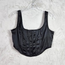 Missguided Corset Top Womens 8 Black Satin Boned Zip Back Cropped Goth Party