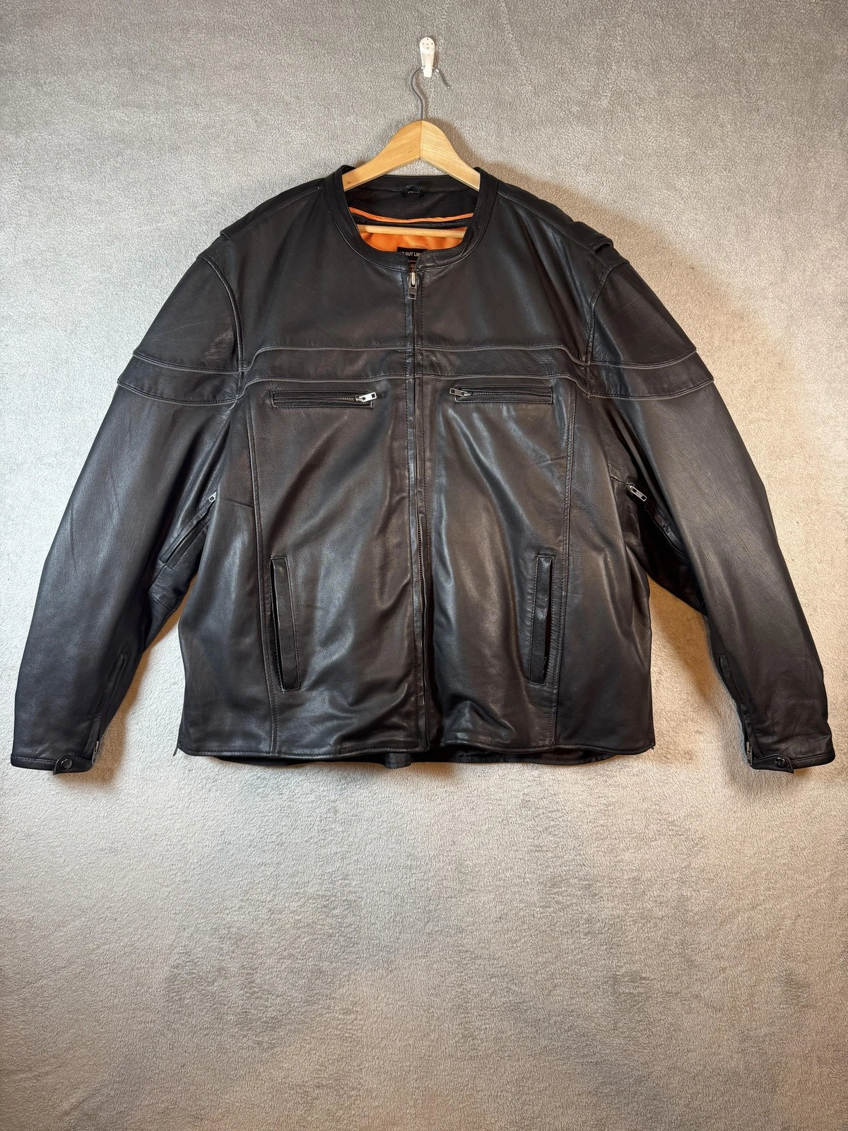 Milwaukee Leather Jacket Mens 2XL Black Motorcycle Zip Out Liner Pockets Vented