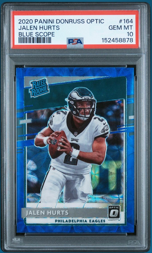 2020 Panini Donruss Optic - Rated Rookies Jalen Hurts #164 Blue Scope Prizm (RC)