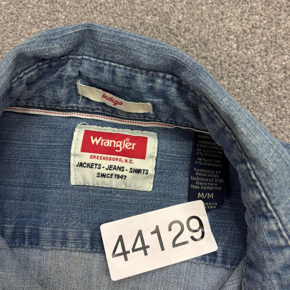 Wrangler Denim Shirt Adult Medium Blue Cowboy Western Snap Rodeo Horse Mens - Image 4 of 4