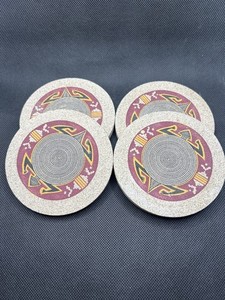 Set of 4 Sandstone Cork Back Coasters Southwest Sun Tribal Design