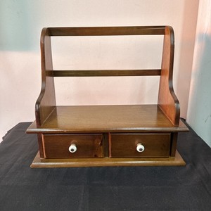 Vintage Handmade Wooden Cookbook Stand Recipe 2 Drawers Counter Top Storage