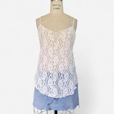Vtg Antron White Lace Bodice Slip Dress Mini Floral Embroidery Coquette Fairy