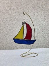 Colorful Vintage Textured Stained Glass Sail Boat Sun Catcher 5" Nautical