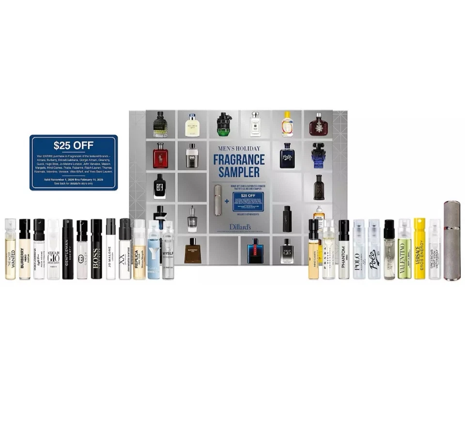Muestreador de perfume de fragancia navideña para hombre Dillard's -Versace -Yves Saint Laurent Foto 4 de 4