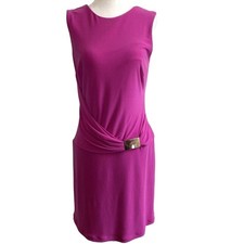 Lauren Ralph Lauren Sleeveless Sheath Dress Wrap Logo Detail Fuchsia Pink Size 6