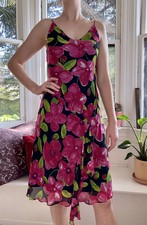 Vintage 90's Y2K Sue Wong Silk Dress Pink Black Floral Size 6