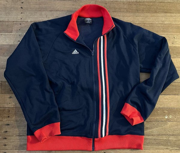 Vintage Adidas Navy Blue/Red/White Zip Jacket - Size Large