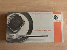 6 Rare Vtg WMF 90 Besteck Cake Pastry Forks- German Stainless Set - Original Box