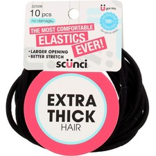 3 Pack Scunci No Damage Extra Thick Hair No Damage Hair Elastics, Brown, 10 Ct