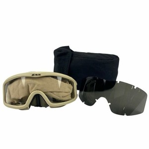 USMC Surplus TAN ESS profile goggles with dark lens, cover, and carrying case