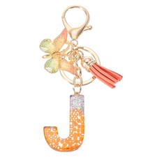 Alphabet J Tassel Butterfly Initial Letter Keychain Orange/Silver, Pack of 1