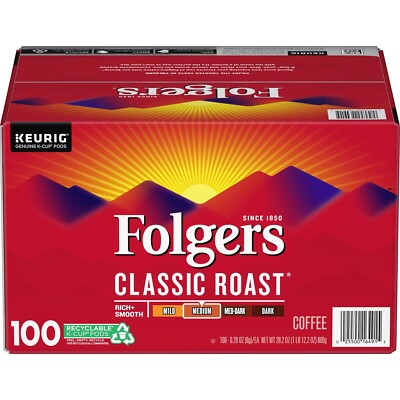 Folgers Classic Roast Coffee K-cups 100 Ct High Quality Coffee Free Ship