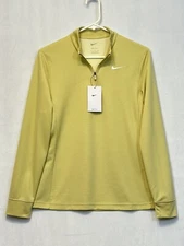 NIKE DRI-FIT Women's 1/4 Zip DJ8521-784 Yellow with White Swoosh - Size S