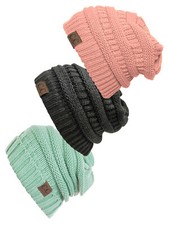 Women's 3-Pack Knit Beanie Cap Hat