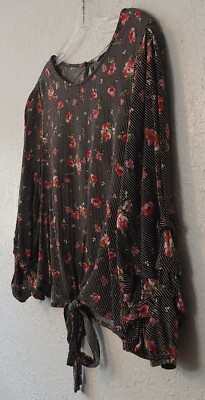 City Vibe Floral Syrped Crop Top W Ties & Unique Gathered 3/4 Sleeve
