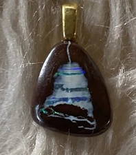 4.69 CT Natural Australian Boulder Opal Triangular Green & Blue Fire Pendant