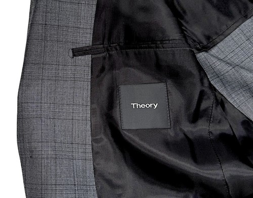 Theory Gansevoort Blazer Jacket Twill Plaid Two Button Gray Wool 40R - Picture 4 of 14