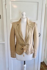 Les Copains Made Italy Beige Flannel Cropped Fitted Jacket Sz 42 Vintage