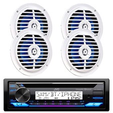JVC KD-92MBS Marine Stereo Bluetooth CD Receiver, 4x 5.25" 100W Boat Speakers