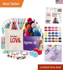 All-Inclusive Crochet Essentials Set - 21 Hooks, 15 Yarn Colors  Tote Bag