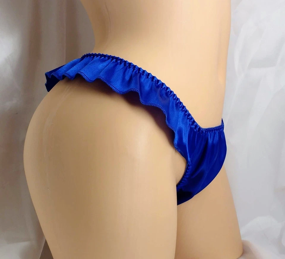 Royal Blue Satin Flutter Thong panties VTG style. - Image 3 of 4