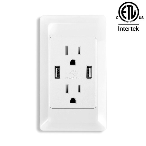 Dual USB Electrical Outlet Receptacle 110V 15 Amp w/Plugs White Wall Charger NEW