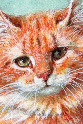 Original ACEO  Ginger Cat 25-0016  artist Svetlana Ledneva-Schukina
