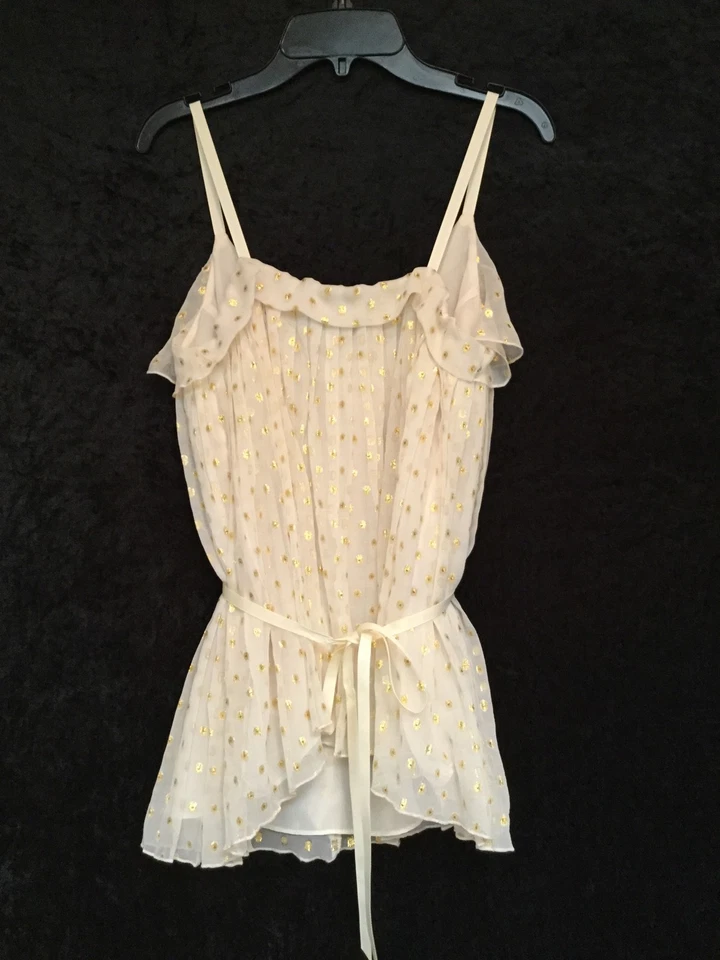 MUJER ETCÉTRA BLANCO CORREA ESPAGUETI TOP CON LUNARES DORADOS-TALLA 4 Foto 2 de 4