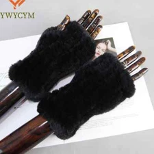 New Arrival Female Natural Rabbit Fur Gloves Knitted Warm Real Rex Rabbit Fur