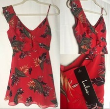NEW Lulu’s Luau Or Later Tropical Print Skater Dress Size Small Red NWT