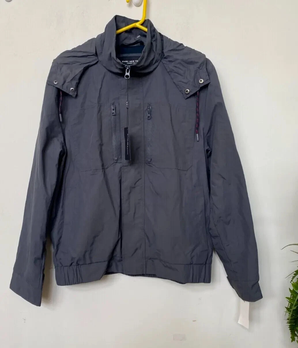 NWT Marc New York Men's Gray Nylon All Weather Hoodie Jacket 54163 Size M $140.
