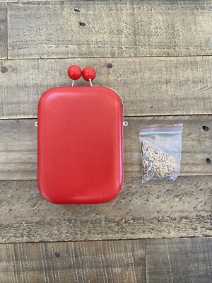 NEW Elizabeth Arden Red Clutch Or Crossbody Bag w Kiss Lock & Gold Chain 7''