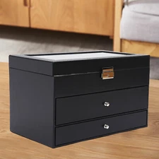 Watch Display Box&Jewelry Storage Case Multi-Purpose Organizer Box w/ Glass Top