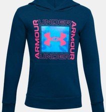 Under Armour Boys' UA ColdGear Rival Fleece Big Logo Hoodie M XL Blue Cerise NWT